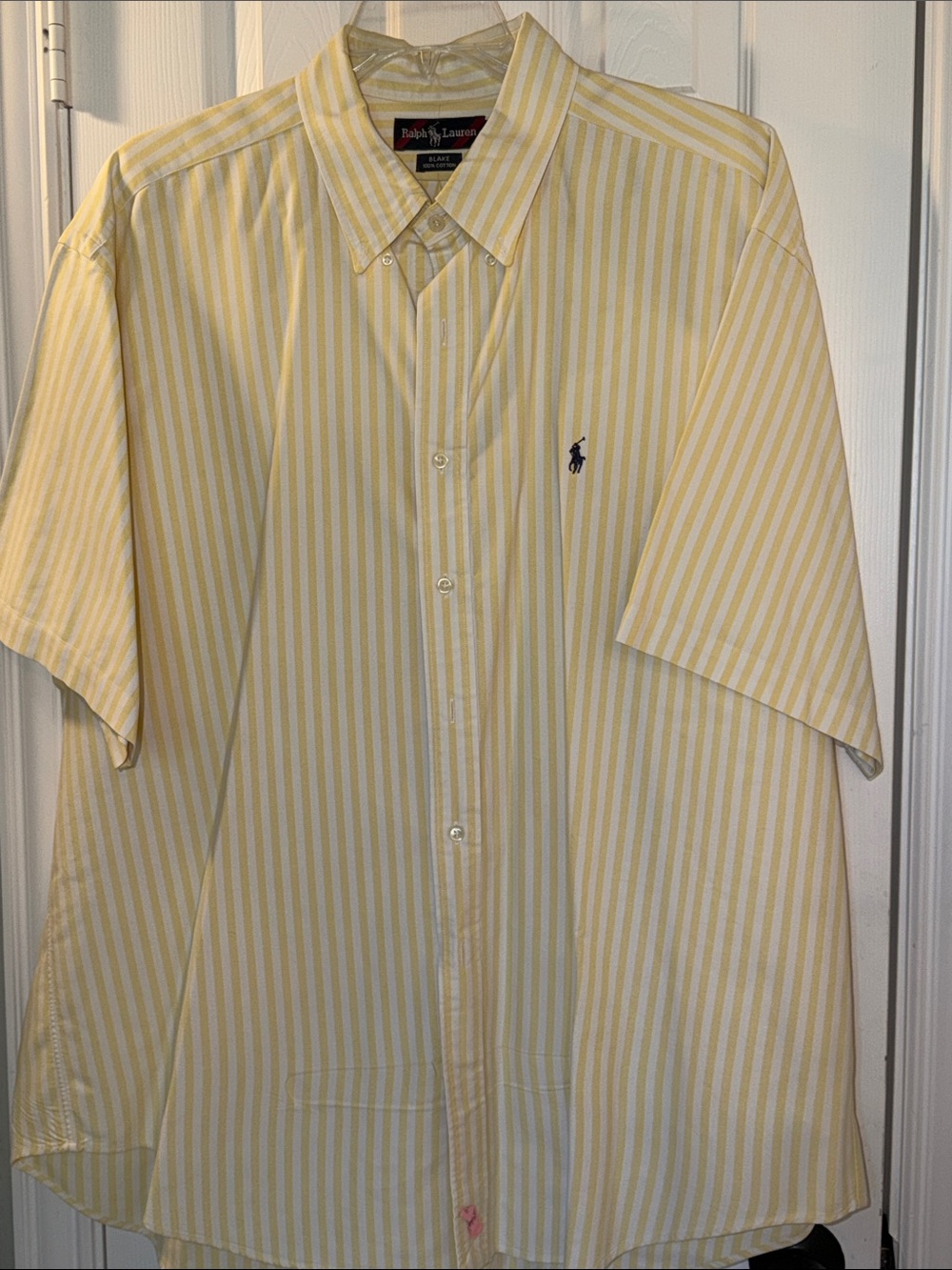 Ralph Lauren Yellow and White Striped Short-Sleeve Button-Down Shirt XXL